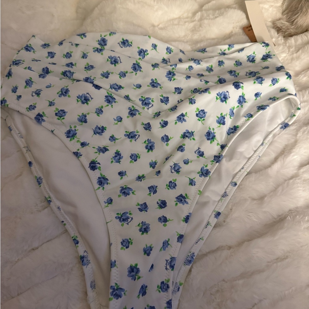PINK Victoria's Secret Floral Bikini Bottom - Blue and White